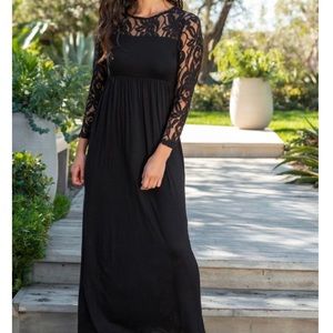 Pink Blush Black Lace Maternity Maxi Dress
